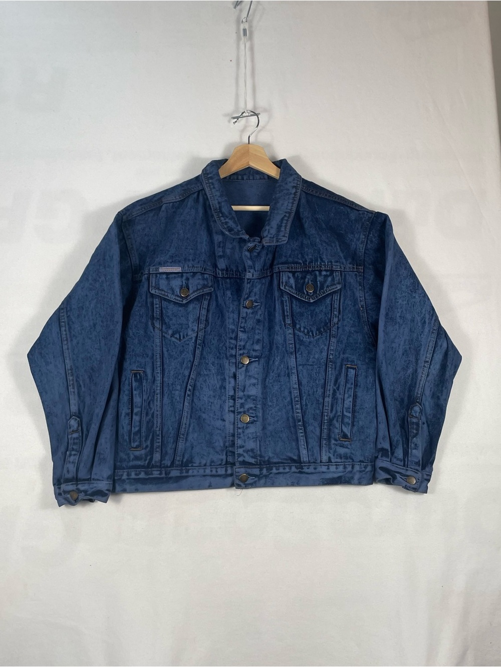 Vintage RG Brown's Dark Blue Acid Wash Jean Denim Bomber Trucker Jacket Sz M/L
